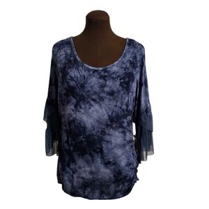 One World Blue Grey Tie Dye Quarter Sleeve Top Woman Size 1X